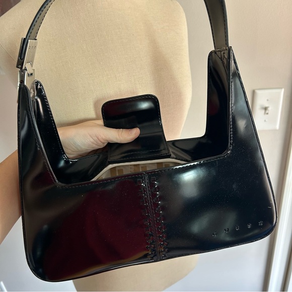Vintage Y2K Guess Patent Leather Corset Shoulder Bag Black - Picture 7 of 7